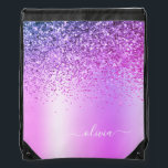 Paarse Glitter Metal Monogram Naam Meisje Trekkoord Rugzakje<br><div class="desc">Paarse Faux Folie Metallic Sparkle Glitter Brushed Metal Monogram Name Drawstring Bag. Dit maakt het perfecte afstuderen,  zoete 16 verjaardag,  bruiloft,  vrijgezellenfeest,  verjaardagsdag,  baby shower of vrijgezellenfeest voor iemand die van luxe en chic stijlen houdt.</div>