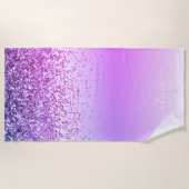 Paarse Glitter Metal Monogram Naam Strandlaken (Voorkant)