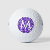 Paarse Glitter Modern Simple Monogram Initiaal Golfballen (Voorkant)
