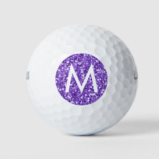 Paarse Glitter Modern Simple Monogram Initiaal Golfballen (Voorkant)