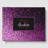 Paarse glitter monogram Afstudeerfeest Gastenboek (Voorkant)