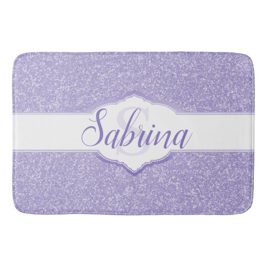 Paarse Glitter Monogram Bath Mat (Voorkant)