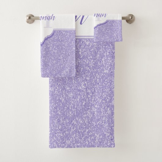 Paarse Glitter Monogram Bath Towels Bad Handdoek (Insitu)