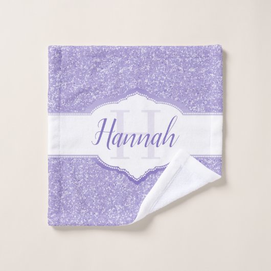 Paarse Glitter Monogram Bath Towels Bad Handdoek (Wasdoekje)