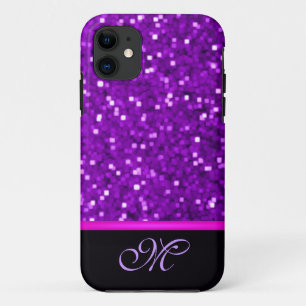 Paarse Glitter Monogram Girly Mam Sparkle Bling iPhone 11 Hoesje