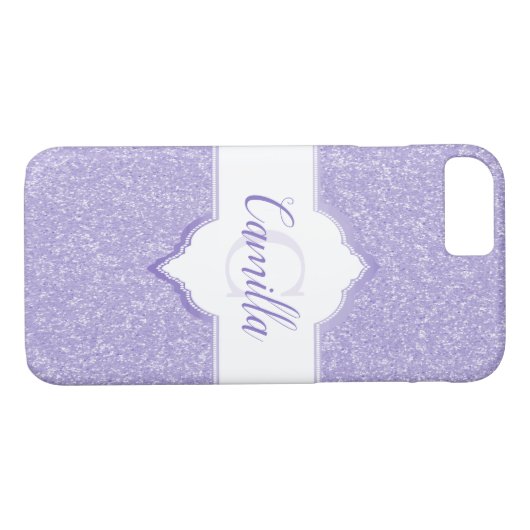 Paarse Glitter Monogram Hoesje-Mate iPhone Case (Achterkant (Horizontaal))
