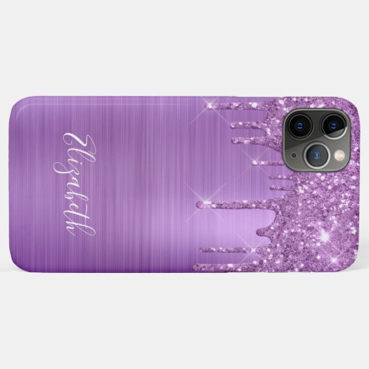 Paarse Glitter Monogram Hoesje-Mate iPhone Case (Achterkant (horizontaal))