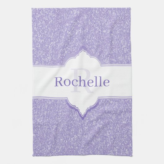 Paarse Glitter Monogram Kitchen Towel Theedoek (Verticaal)