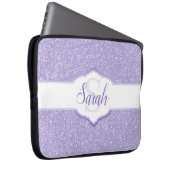Paarse Glitter Monogram laptophoes Laptop Sleeve (Voorkant Rechts)