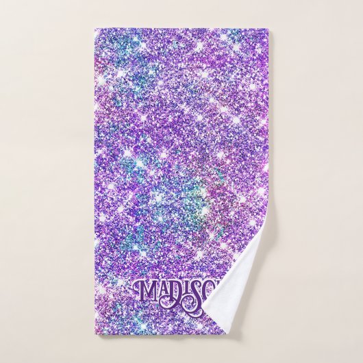 Paarse glitter-monogram met wielgeelhoorn bad handdoek (Handdoek)