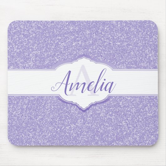 Paarse Glitter Monogram Muismat (Voorkant)