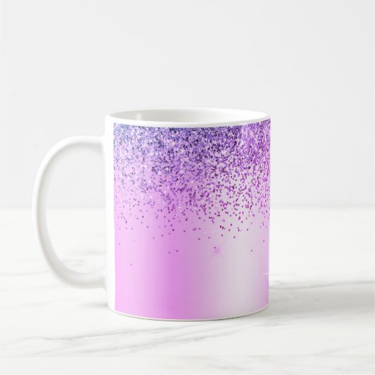 Paarse Glitter Monogram Naam Luxe Meisjesachtig Koffiemok (Links)