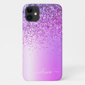 Paarse Glitter Monogram Naam Luxury Girly Case-Mate iPhone Case (Achterkant)