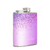 Paarse Glitter Monogram Naam Luxury Girly Heupfles (Rechts)