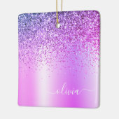 Paarse Glitter Monogram Naam Luxury Girly Keramisch Ornament (Links)
