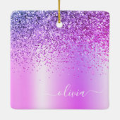 Paarse Glitter Monogram Naam Luxury Girly Keramisch Ornament (Achterkant)