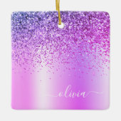 Paarse Glitter Monogram Naam Luxury Girly Keramisch Ornament (Voorkant)
