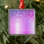 Paarse Glitter Monogram Naam Luxury Girly Metalen Ornament<br><div class="desc">Paarse Faux Folie Metallic Sparkle Glitter Brushed Metal Monogram Name Kerstversiering. Dit maakt de perfecte liefhebbende 16 verjaardag,  bruiloft,  vrijgezellenfeest,  verjaardagsdag,  baby shower of vrijgezellenfeest voor iemand die van luxe glam en stijl houdt.</div>