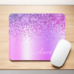 Paarse Glitter Monogram Naam Luxury Girly Muismat<br><div class="desc">Paarse Faux Folie Metallic Sparkle Glitter Brushed Metal Monogram Name Mousepad (muispad). Dit maakt de perfecte liefhebbende 16 verjaardag,  bruiloft,  vrijgezellenfeest,  verjaardagsdag,  baby shower of vrijgezellenfeest voor iemand die van luxe glam en stijl houdt.</div>