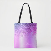 Paarse Glitter Monogram Naam Luxury Girly Tote Bag (Voorkant)