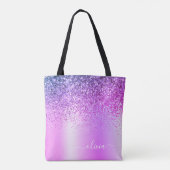 Paarse Glitter Monogram Naam Luxury Girly Tote Bag (Achterkant)