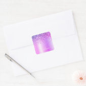Paarse Glitter Monogram Naam Luxury Girly Vierkante Sticker (Envelop)