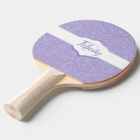 Paarse Glitter Monogram Ping Pong Paddle Tafeltennisbatje (Voorkant Gekanteld)