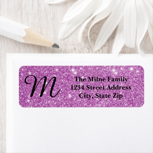 Paarse Glitter-monogram - Retouradreslabels Etiket (Insitu)