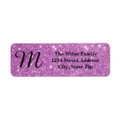 Paarse Glitter-monogram - Retouradreslabels Etiket (Voorkant)
