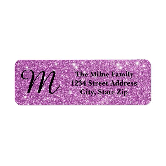 Paarse Glitter-monogram - Retouradreslabels Etiket (Voorkant)