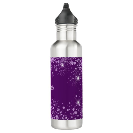 Paarse glitter-monogram: sparren waterfles (Rechts)