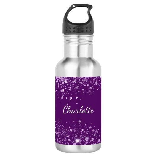 Paarse glitter-monogram: sparren waterfles  (Voorkant)
