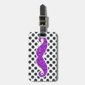 PAARSE GLITTER MUSTACHE POLKA DOTS BAGAGELABEL (Voorkant verticaal)