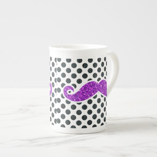 PAARSE GLITTER MUSTACHE POLKA DOTS PORSELEIN KOP (Voorkant rechts)