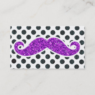 PAARSE GLITTER MUSTACHE POLKA DOTS VISITEKAARTJE