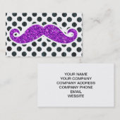 PAARSE GLITTER MUSTACHE POLKA DOTS VISITEKAARTJE (Voorkant / Achterkant)