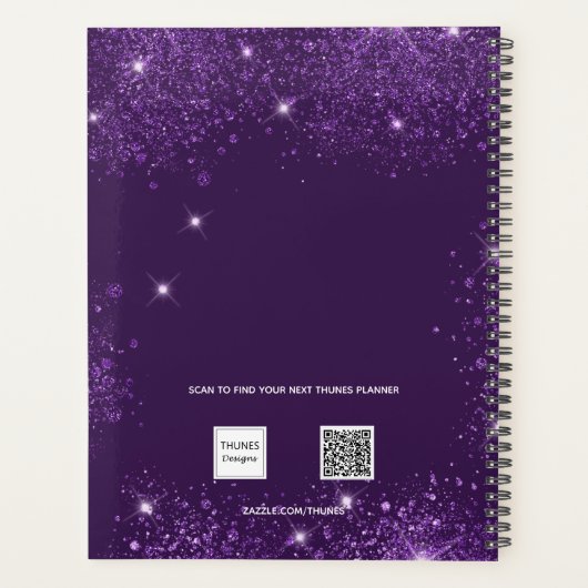 Paarse glitter name script 2023 planner (Achterkant)