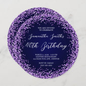 Paarse Glitter Navy Ombre 40th Birthday Kaart (Voorkant / Achterkant)