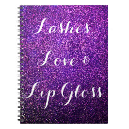 paarse glitter notebook wimpers love lipgloss notitieboek
