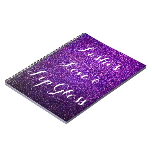 paarse glitter notebook zweeft van lippenvel notitieboek (Linkerzijde)