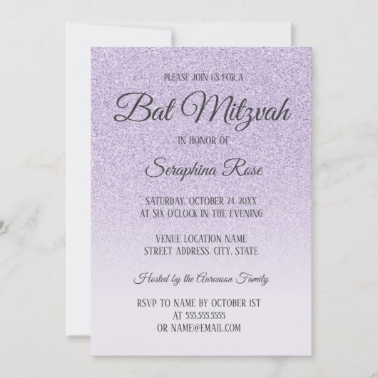 Paarse glitter ombre Bat Mitzvah Kaart (Voorkant)