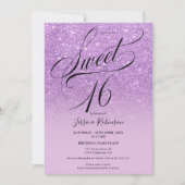 Paarse glitter ombre chic script Sweet 16 Kaart (Voorkant)