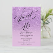 Paarse glitter ombre chic script Sweet 16 Kaart (Staand voorkant)