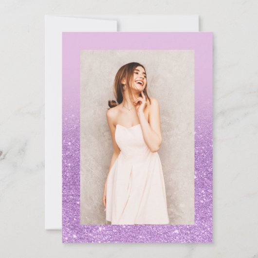 Paarse glitter ombre chic script Sweet 16 Kaart (Achterkant)