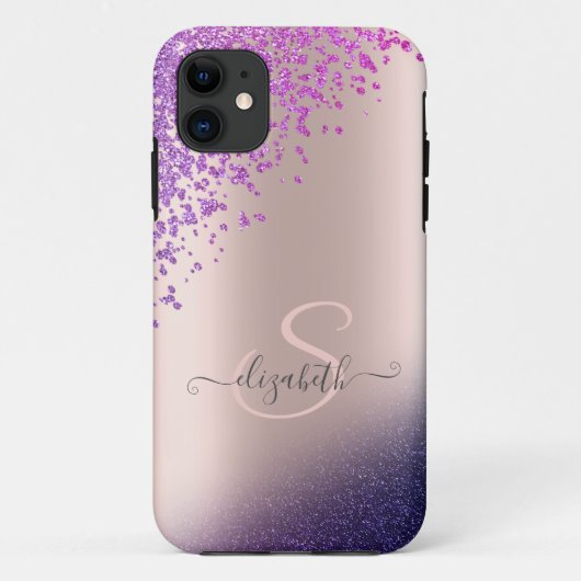 Paarse Glitter Ombre Diamanten Case-Mate iPhone Case (Achterkant)