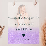 Paarse glitter ombre foto Sweet 16 welkom Poster<br><div class="desc">Chique paarse lavendel glitter ombre chic Sweet 16 welkom,  voeg je foto toe</div>