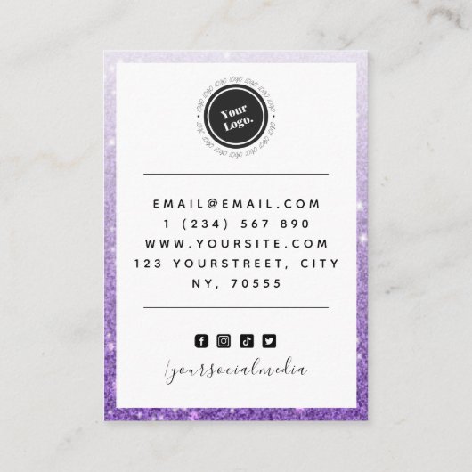 Paarse Glitter Ombre Glam Jewelry Earring Display Visitekaartje (Achterkant)