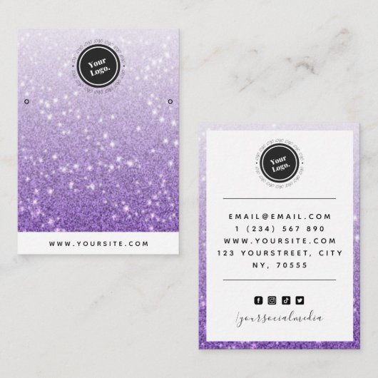 Paarse Glitter Ombre Glam Jewelry Earring Display Visitekaartje (Voorkant / Achterkant)