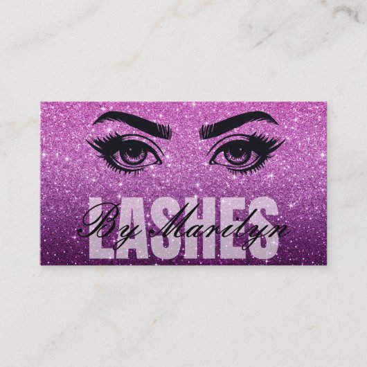 Paarse Glitter Ombre Lash Business met QR-code Visitekaartje (Voorkant)
