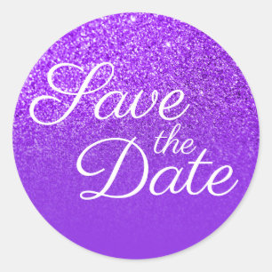 Paarse Glitter Ombre Save the Date Ronde Sticker